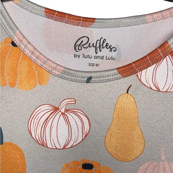 Girl's Orange & Gray Pumpkin A-Line Dress - Size 8 - Picture 4 of 7